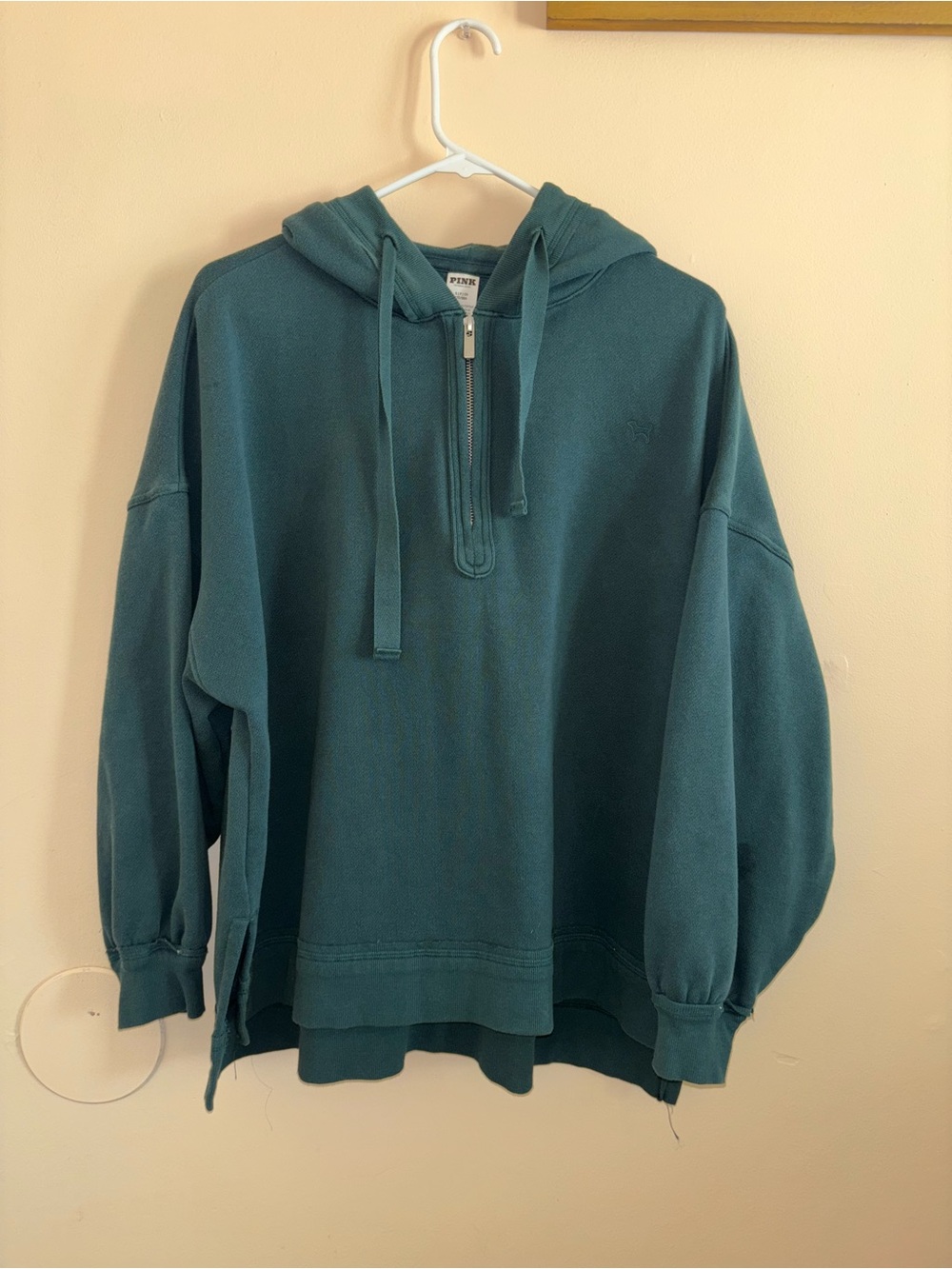 PINK Victoria's Secret Teal Half-Zip Hooded Sweatshirt